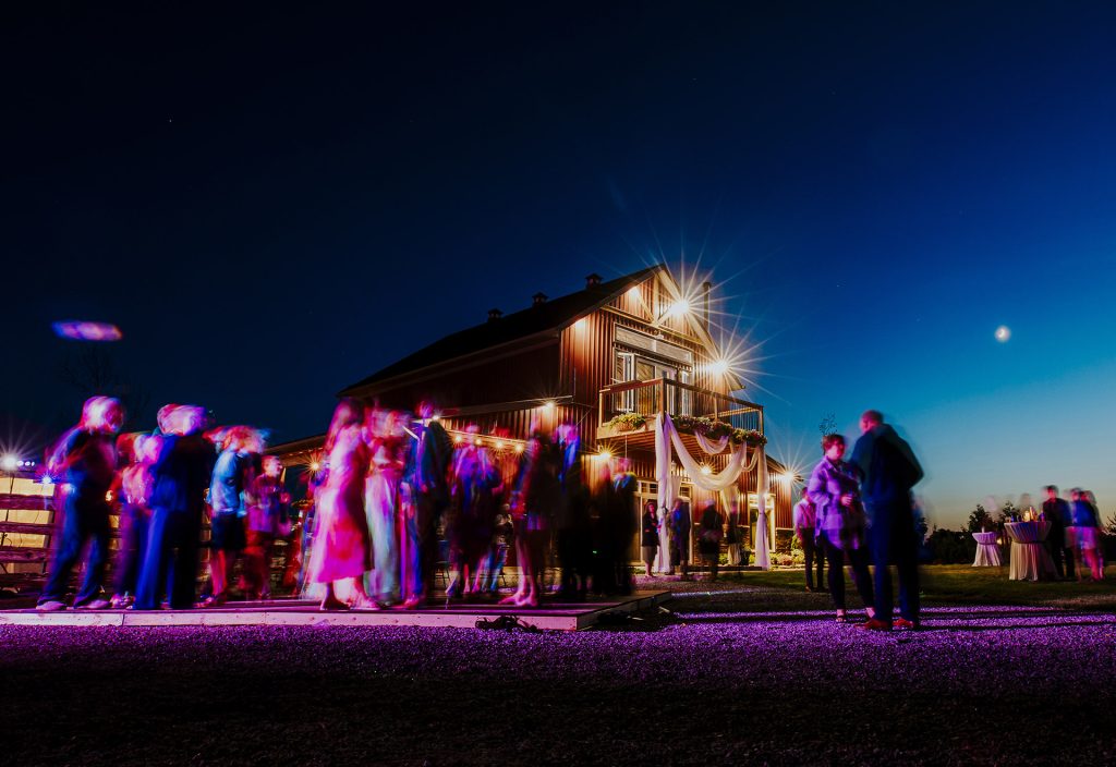 Photo of the venue during the wedding party at night in Sudbury, Ontario